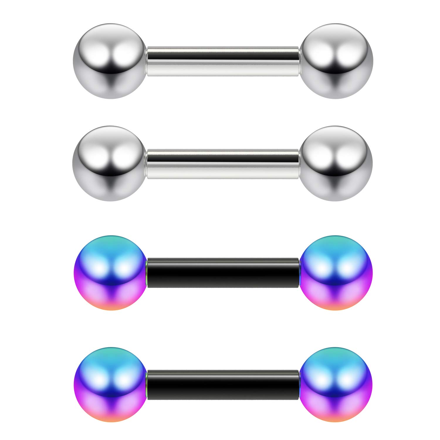 4pc 16 Gauge Cartilage Bar Earring Barbell Tragus Bars Triple Forward Helix Auricle Rainbow Black 6mm