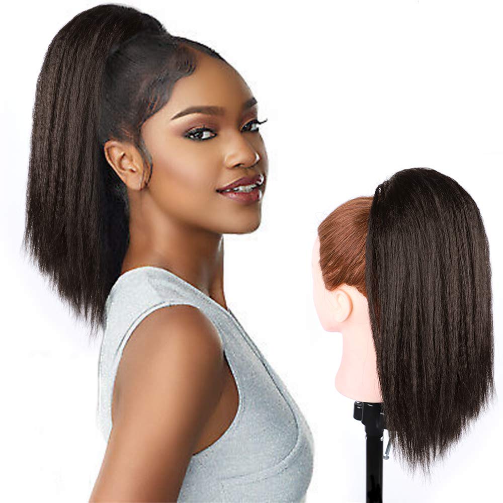 Drawstring Ponytail Extensions Puff Yaki Straight Ponytail for Women Synthetic Kinky Hair 14 Inches Clip in Ponytail Hairpieces