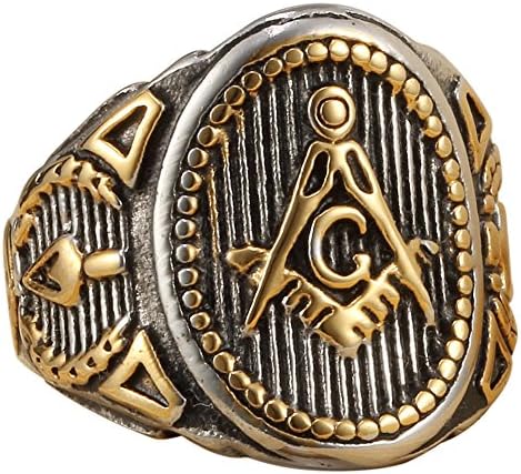 Gold Plated Stainless Steel Masonic Vintage Ring Master Mason Vintage Signet Ring