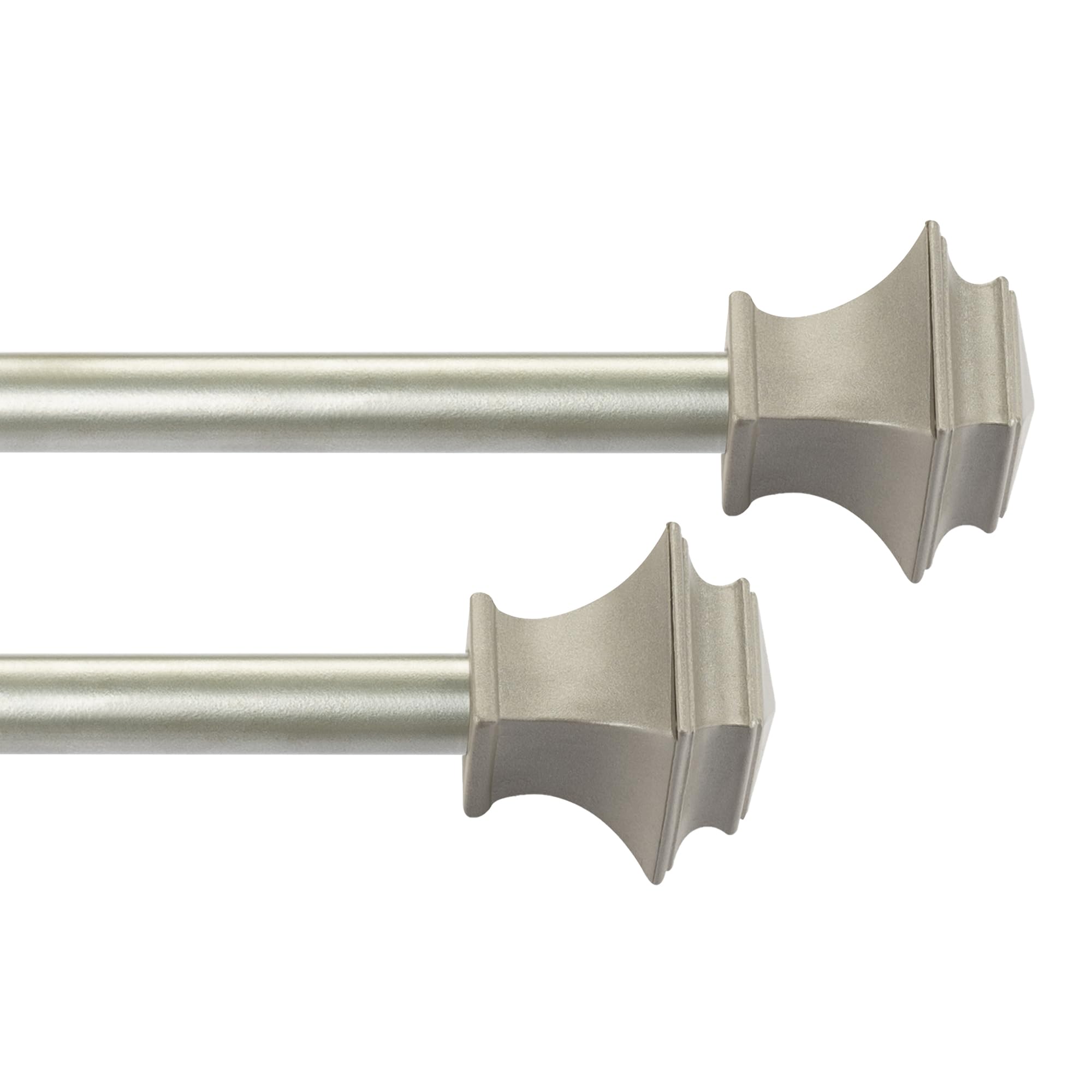 Deco Window 2 Pack Adjustable Curtain Pole 71 to 122 cm Extendable 28 to 48 Inch Drapery Rod for Windows with Square Finials & Bracket Set (Nickel, 16mm Diameter)