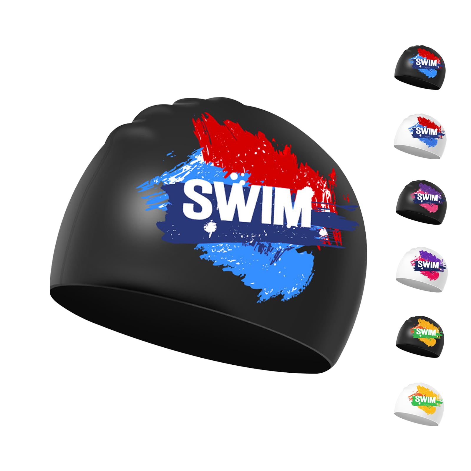 Swimming Cap Kids 6-14 - Swim Cap Kids Swim Hat Kids Swimming Cap Boys Girls, Silicone & Waterproof (Black, Blue&Red)
