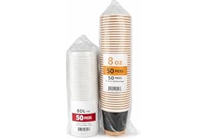8 oz Disposable Coffee Cups with Lids – 50 Pack | Leak-Resistant Hot & Cold Paper Cups | White Sip Lids | Ideal for Offices, 