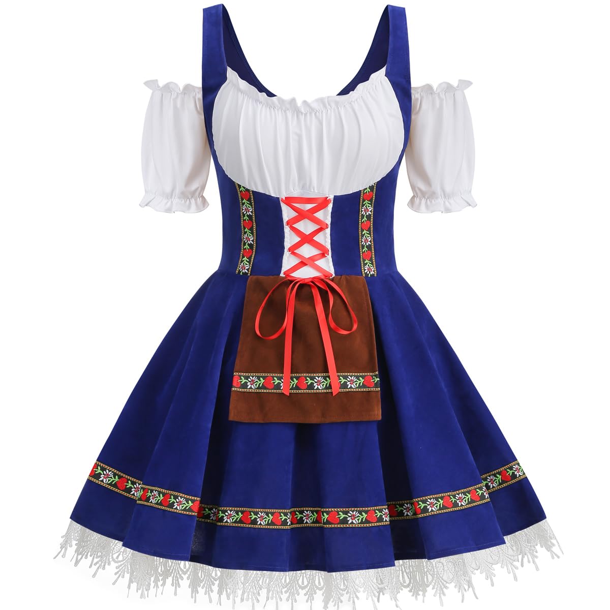 Photo 1 of GRAJTCIN Oktoberfest Costumes Women Velvet German Bavarian Dirndl Dress Octoberfest Outfits for Halloween Carnival (M, Blue)