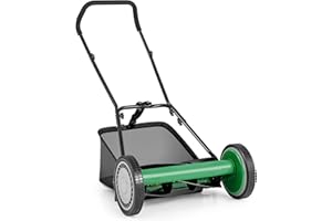 IRONMAX Lawn Mower, 16 Inch Push Reel Lawn Mower with 5 Steel Blades, Adjustable Cutting Heights, Grass Catcher Bag, Walk-Beh