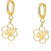 WASAIE Hollow Flower Drop Dangle Earring For Women,Metal Boho Small Floral Jewelry Stainless Steel Hoop Earrings
