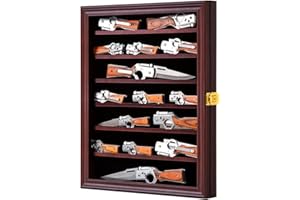 Jinchuan Knife Display Case Pocket Knife Display Stand Military Folding Knife Shadow Box Wall Cabinet with Uv Protection Acrylic Lockable, Cherry
