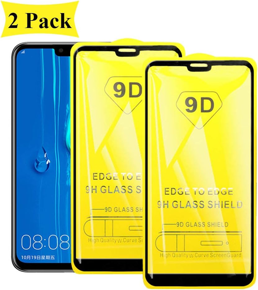 2-Pack Y9 2019 Screen Protector Compatible with Huawei Y92019 Tempered Glass [9H Hardness]  [Full Adhesive] [9D Curved] Protective Temper Film (Black)