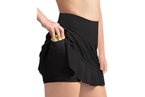 Haloumoning Girls Athletic Tennis Golf Skirts with Shorts Kids High Waist Ruffle A-line Skorts with Pockets 5-14 Years