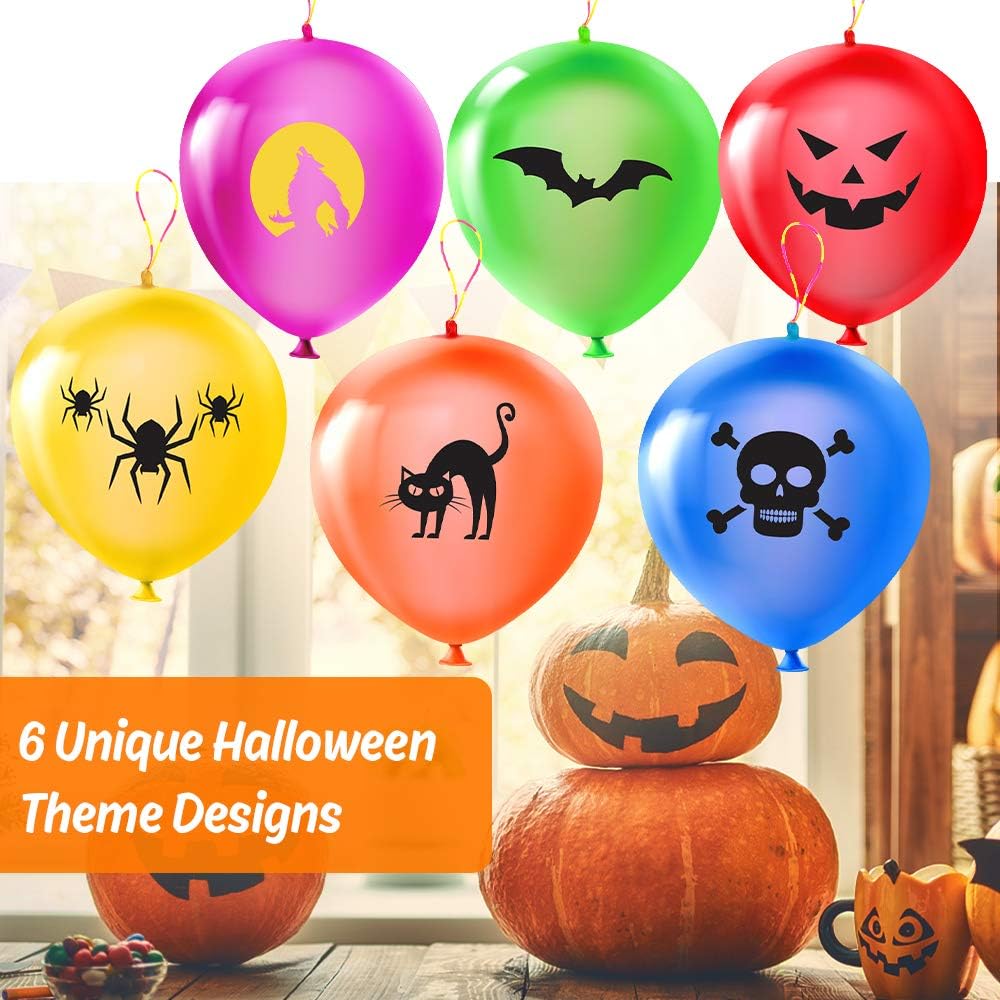 Halloween Decoration Balloons, 36PCS 6 Themes Halloween Balloons Punching Balloon for Halloween Birthday Party Classroom Decoration, Colorful Latex Punch Baloons Kids Game Toy Party Favor Supplies: Toys & Games