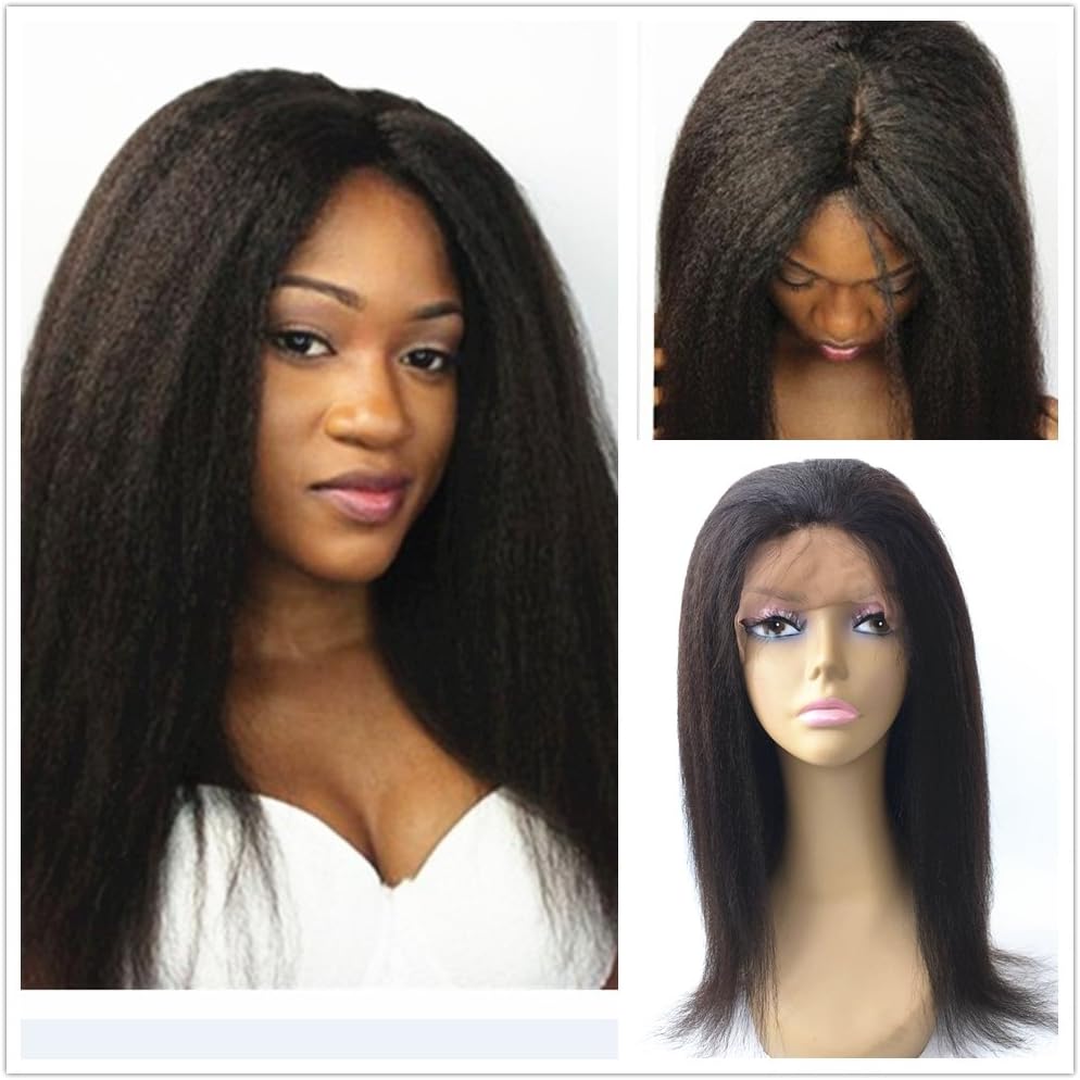 JYL Hair Italian Yaki 360 Silk Top Lace Frontal Wig Pre Plucked Bleached Knots 150% Density Human Hair Wigs For Women 360 Silk Base Wigs with Baby Hair (20" silk top)