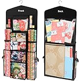 ProPik Hanging Double Sided Wrapping Paper Storage Organizer With Multiple Pockets Organize Your Gift Wrap, Gift Bags Bows Ribbons 40"X17" Fits 40 Inch Rolls Clear PVC Bag (Black)