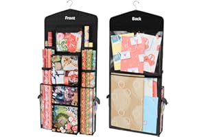 ProPik Hanging Double Sided Wrapping Paper Storage Organizer With Multiple Pockets Organize Your Gift Wrap, Gift Bags Bows Ribbons 40"X17" Fits 40 Inch Rolls Clear PVC Bag (Black)