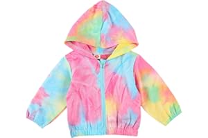 Emmababy Tie Dye Sweatshirt Jacket Baby Girl Hoodie Zipper Long Sleeve Rainbow Print Coat Toddler Hooded Zip Up Outerwear