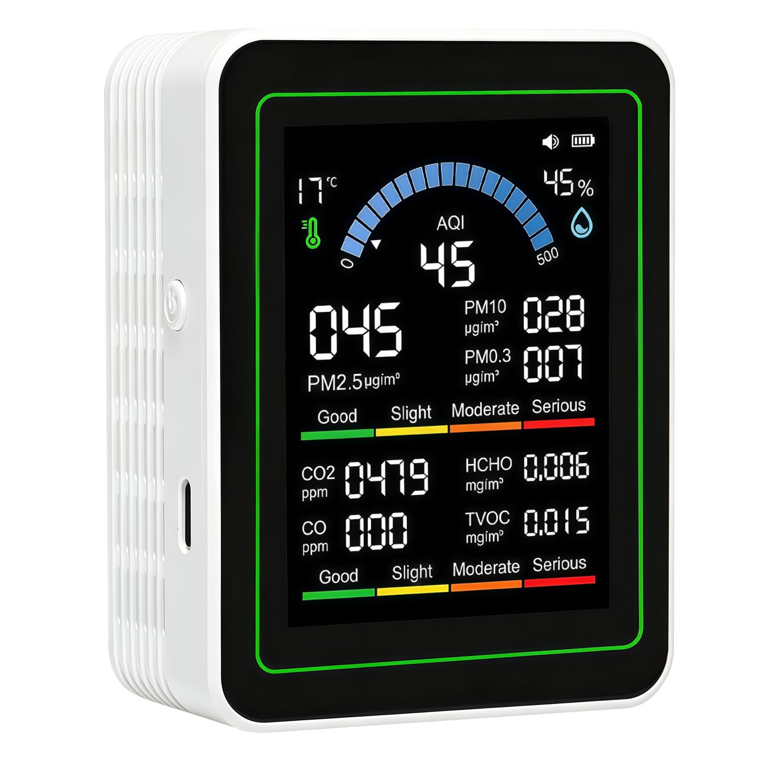 Photo 1 of 10 in 1 Indoor Air Quality Monitor, Portable Smartair air Quality Tester, Portable Real-Time Detector, with AQI, Fit for Home Cars RV Hotel Plants and Pets (White)