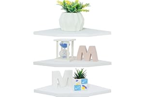 DUICIRX Corner Wall Shelves, Wood Corner Floating Shelves with Cable Raceway, Wall Mount Storage Display for TV Accessories, Monitor, Speaker, Cable Box, Game Console (White, Diamond- 10 Inch)