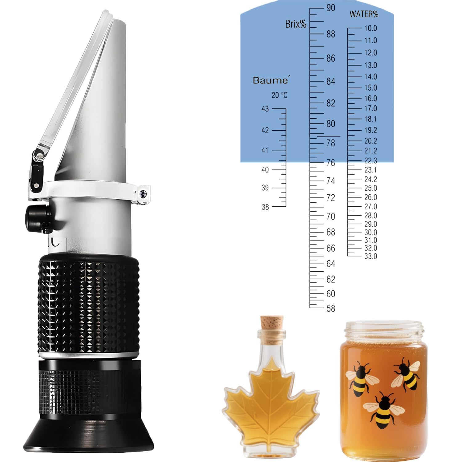 Honey Maple Syrup brix Refractometer /58-90 brix 10-33 Moisture Meter/Homebrew Sucrose Brewing Sugar aichose Hydrometer/Beekeeping Supply ATC