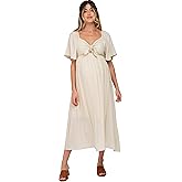 PinkBlush Front Tie Ruffle Sleeve Maternity Midi Dress