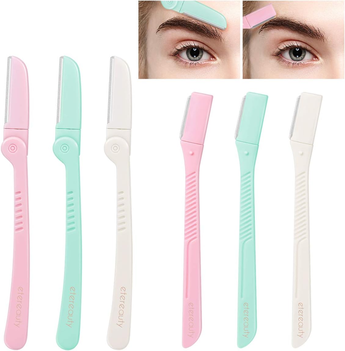 ETEREAUTY Eyebrow RazorsใNewest 2020ใ, 6 Pcs Perfect Eyebrow Shaper Razor for Women and Men, Foldable Trimmer Shaving Grooming Kit with Unique Safer Fine Mesh & Precision Cover