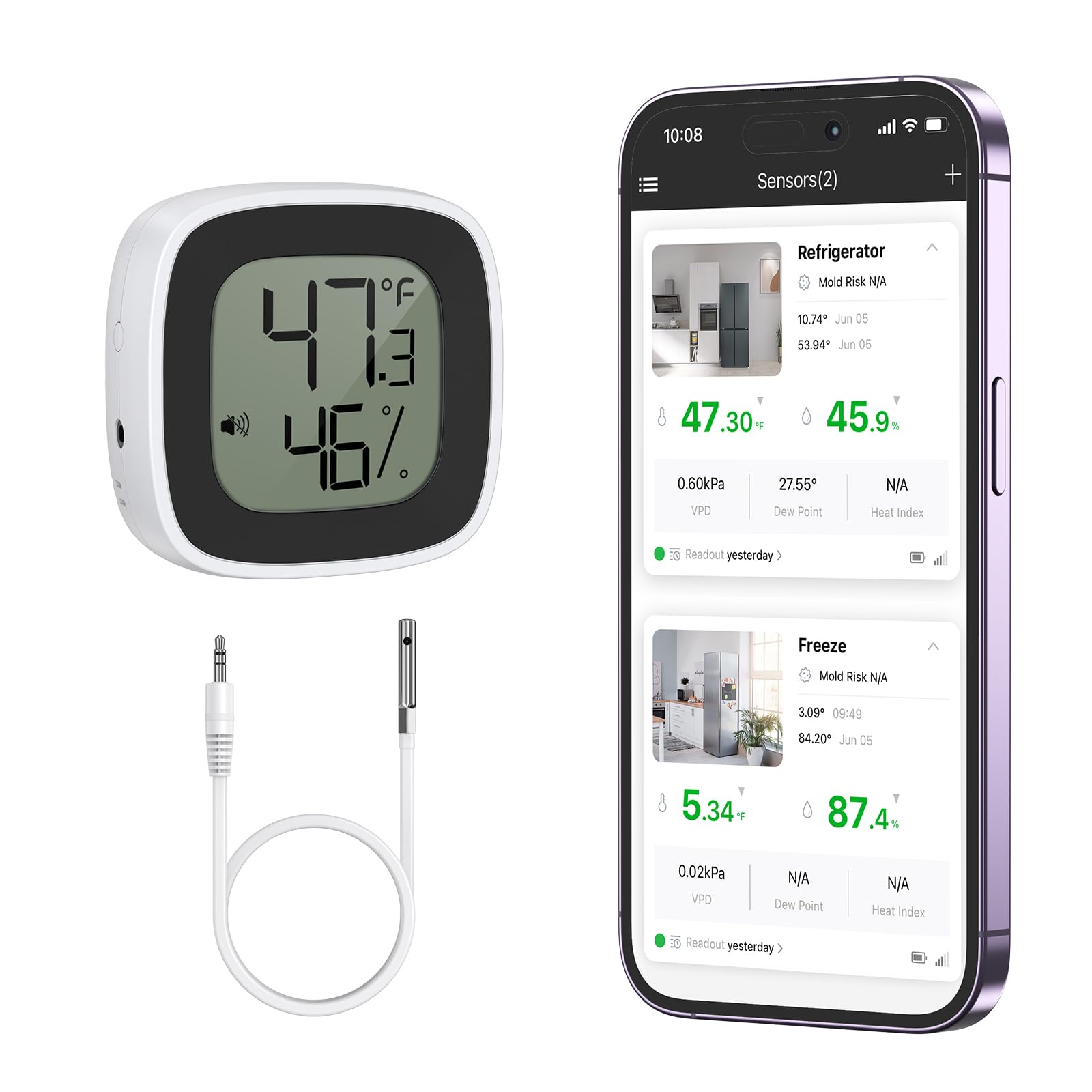 Photo 1 of JXTZ Bluetooth Refrigerator Thermometer, App Control Fridge and Freezer Thermometer, Data Record Export, 164Ft Range Smart Temperature Monitor Sensor for Refrigerator Freezer Pool Tub - Not WiFi