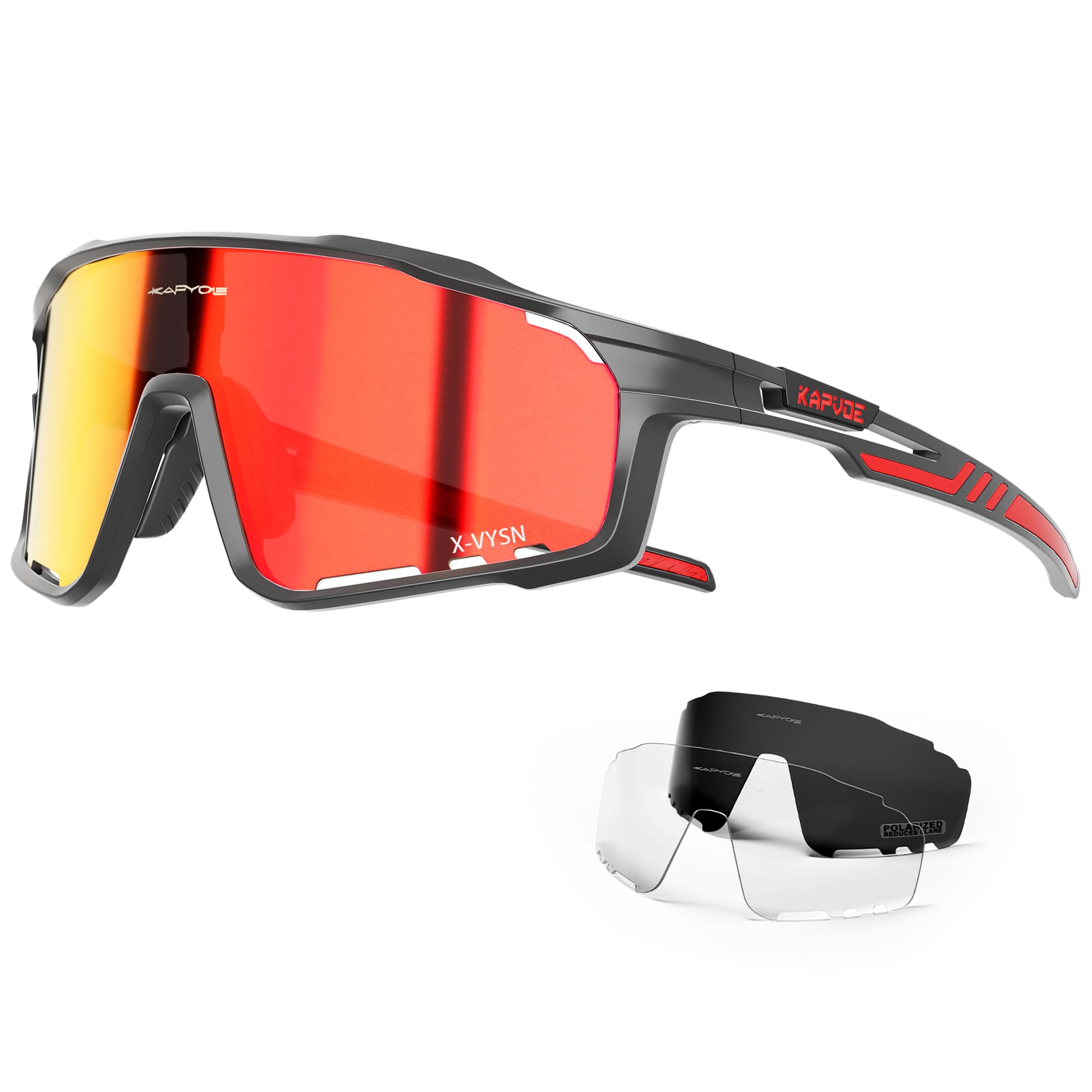 KAPVOE Polarized Cycling Glasses MTB Glasses Mountain Bike Glasses Men Women Biking Glasses Sport Sunglasses Bicycle Riding Glasses MTB Goggles Cycle Glasses Running Fishing Road Bike Sunglasses Red