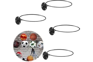 LUVENIA Basketball Holder Wall Mount - 4 Pack Football Wall Mount for Display, Sports Room Decor Ball Storage Rack for Balls, Boys Room Accessories for Basketball, Soccer Ball, Volleyball, Football, Rugby