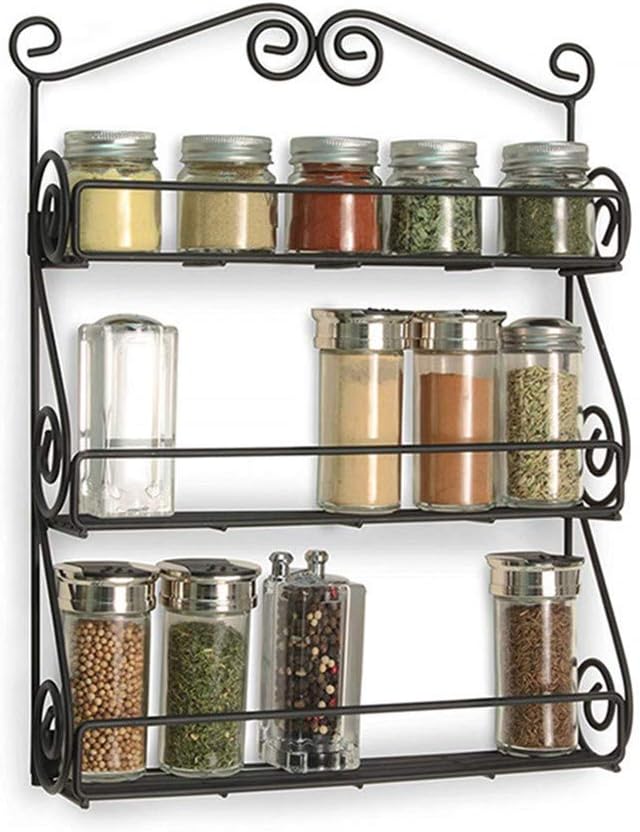 C Easy 3 Tier Wall Mounted Spice Shelf Metal Spice Rack Organizer Pantry Cabinet Door Spice Shelf Storage Cabinet Kitchen Seasoning Rack Spice Jars Bottle Holder Black 11 8x3 2x15 7 In Kitchen Dining Cjp Org In