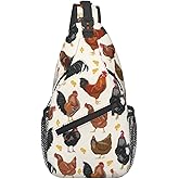 LOSTORCHI Funny Rooster Print Crossbody Sling Bags for Women Men Cute Chicken Cock Hen Domestic Animal Print Travel Sling Backpack Casual Shoulder Bag Rustic Country Farmer Life Theme Hiking Daypack