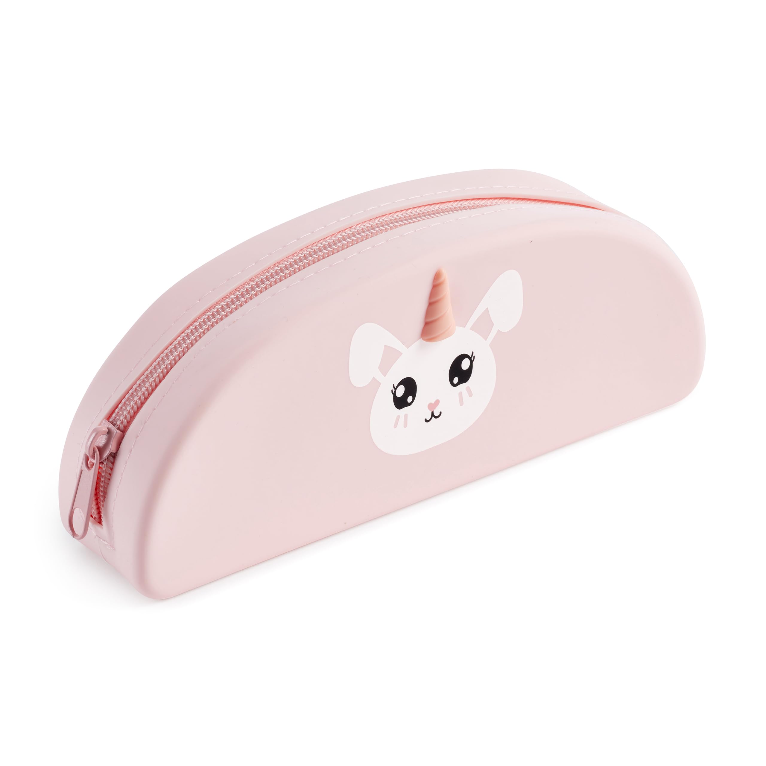 Miquelrius - Oval Rabbit Pencil Case, 1 Compartment Case, Size 195 x 80 x 42 mm, Silicone Pencil Case, Zip Closure, Pastel Pink, Pink, 195 x 80 x 42 mm, B2F Rabbit Silicone Holder MIQUELRIUS