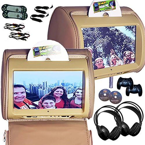 2X Autotain Hero-Y 9 inch Digital Touch Screen Car TV Headrest DVD Player Monitor TAN Beige