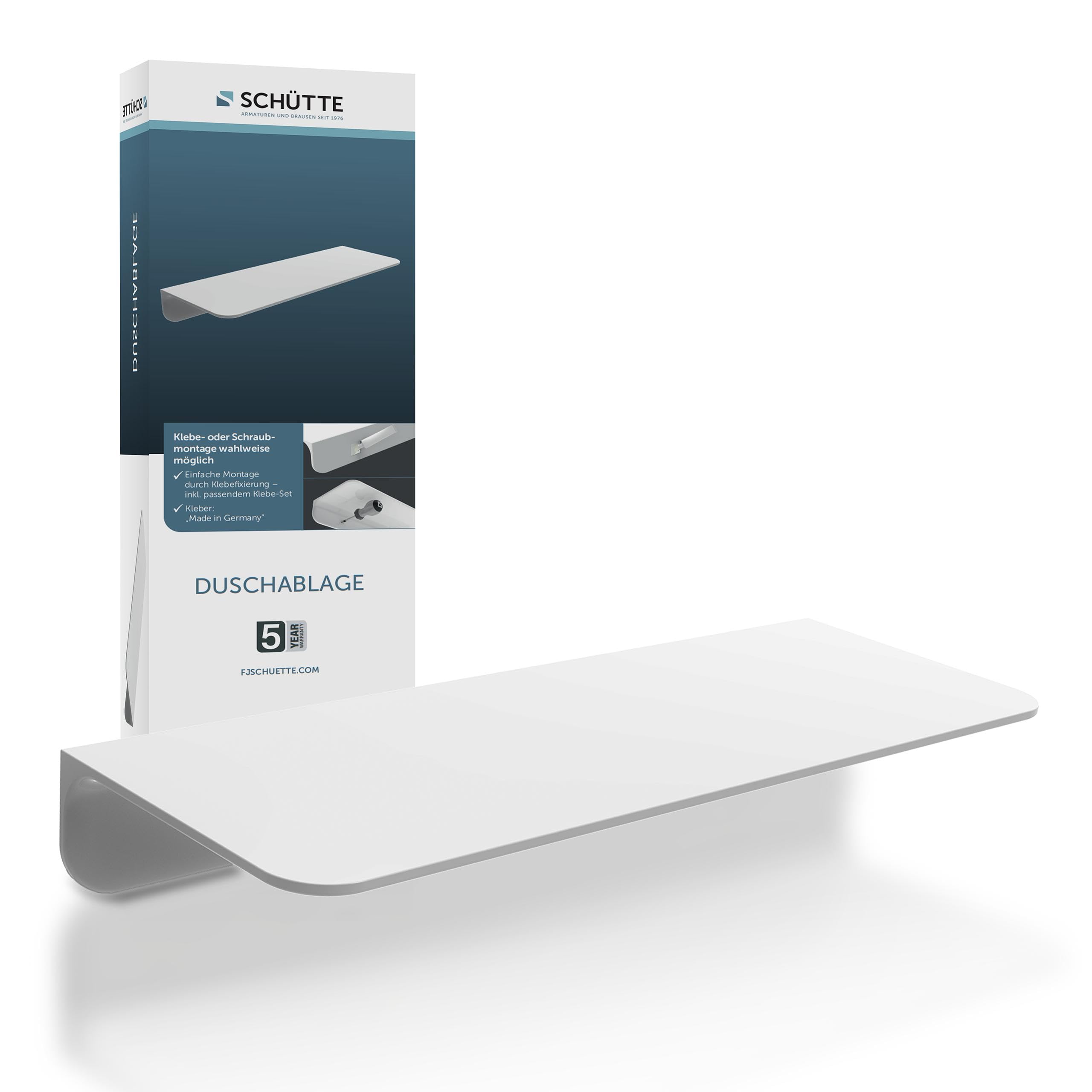 Schütte 10500 Self-Adhesive Shower Shelf No Drilling White Bathroom Shelf for Bathroom 350 x 50 x 125 mm