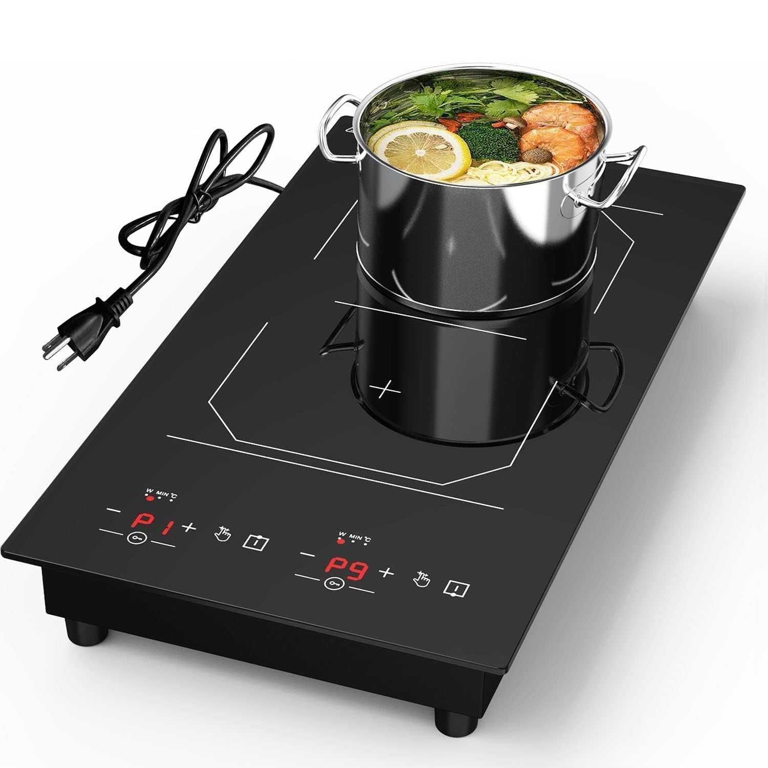 2 Burner Induction Cooktop, 12 Inch Portable Electric Stove Top 110V Built-in - 2300W Double Cooktop with 9 Temp Settings & Timer, Perfect for RV, Dorm, Camping & Small Kitchens