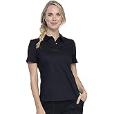 Cherokee Scrubs for Women Polo Top Snap Front Tuckable Scrub Shirt with Chest Pocket, Mesh Panels, Stretch Easy Care - WW698