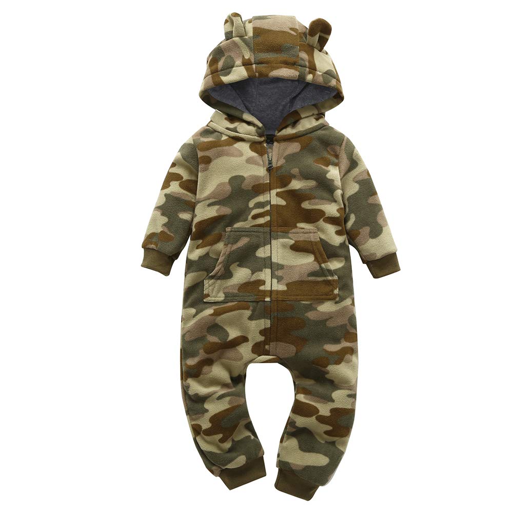 Rngeddg Mono de camuflaje para bebés y niñas, con bolsillo con capucha, manga larga, mono de forro polar con cremallera para recién nacido (camuflaje, 9-12 meses, unisex, niño grande, EE. UU., edad, 9 meses, 12 meses)
