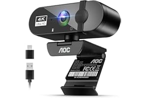 AOC 4k Webcam for PC with Microphone, Computer Camera with Noise Cancellation, Privacy Cover, 99° FOV, Plug & Play USB Webcam