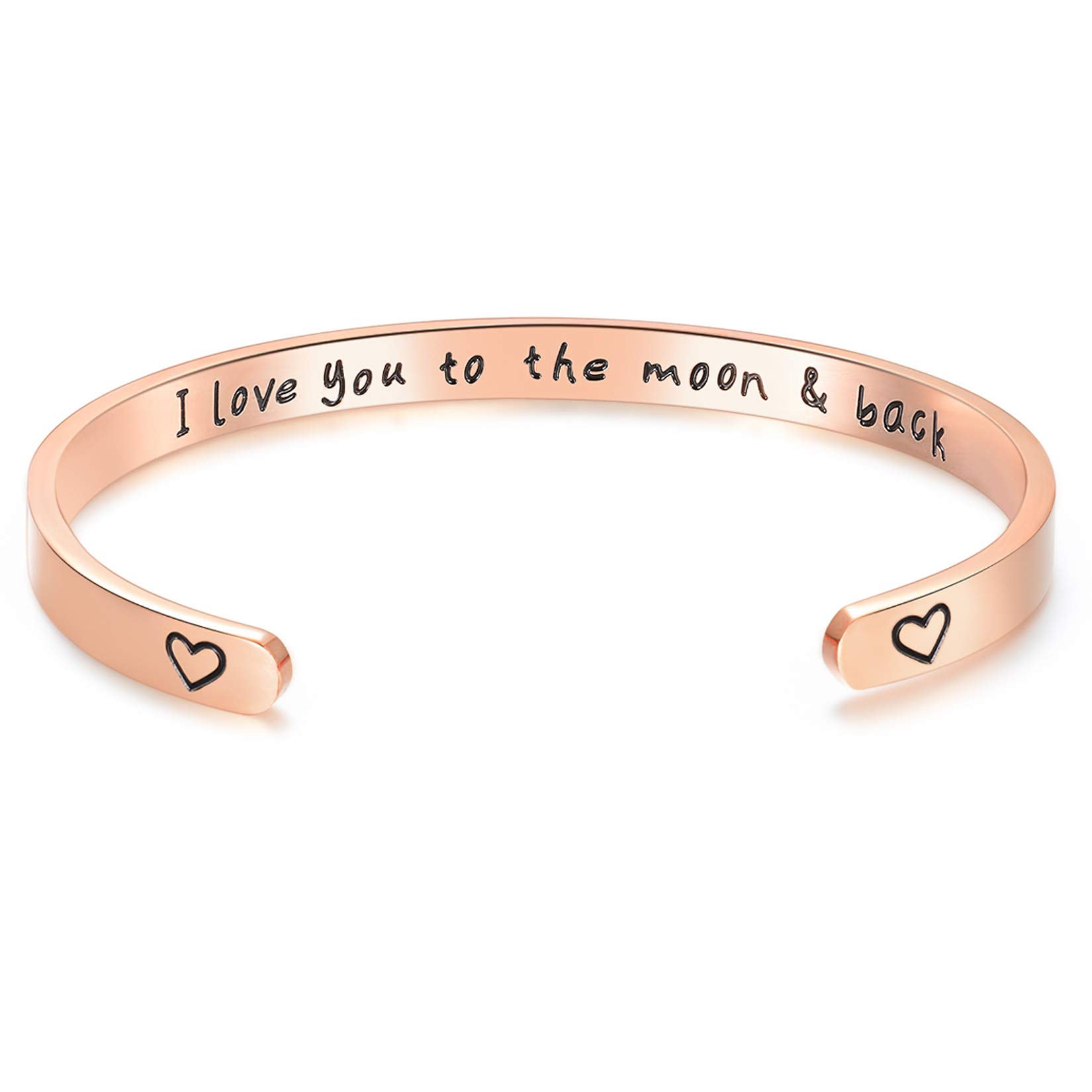 CERSLIMO Friendship Bracelet for Womens - Inspirational Friendship Gifts for Best Friend, Motivational Cuff Bangle Sister Mother Teacher Gifts Bracelet Birthday Christmas Gifts, I Love You Rose Gold — image 1