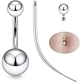 Ruifan ASTM F136 Titanium Belly Button Rings 16G 14G Ball Belly Navel Rings 8mm 10mm 12mm 14mm Bar Body Piercing Jewelry Navel Ring With 1PCS Curved Piercing Taper