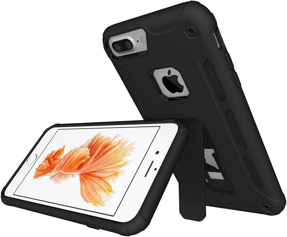 ka tike Compatible for iPhone 8 Plus/ 7 Plus/ 6s Plus/ 6 Plus Case,[Kickstand Series] Heavy Duty Rugged Dual Layer Shock-Absorption Non-Slip Bumper for 5.5 Inch(Black)