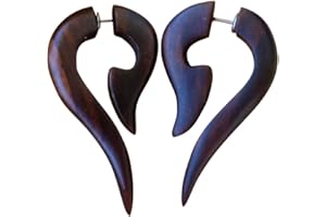 UMBRELLALABORATORY Tribal Flower Organic Wooden Earrings Fake Gauges Emo Goth Bohemian Jewelry Hippie gypsy earring