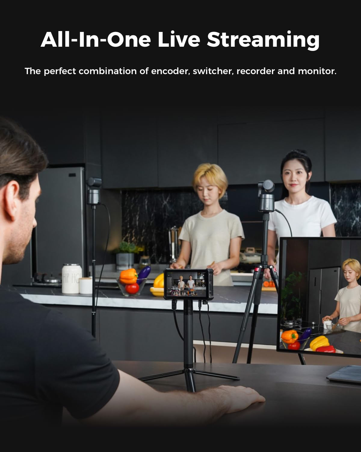 OBSBOT Talent Video Switcher Monitor Encorder Recorder All in One Video Mixer with 7 Video Inputs, Live Streaming to NDI/RTMP/SRT/YouTube and Others Platforms via Wi-Fi, 4G LTE, Ethernet, USB Port.