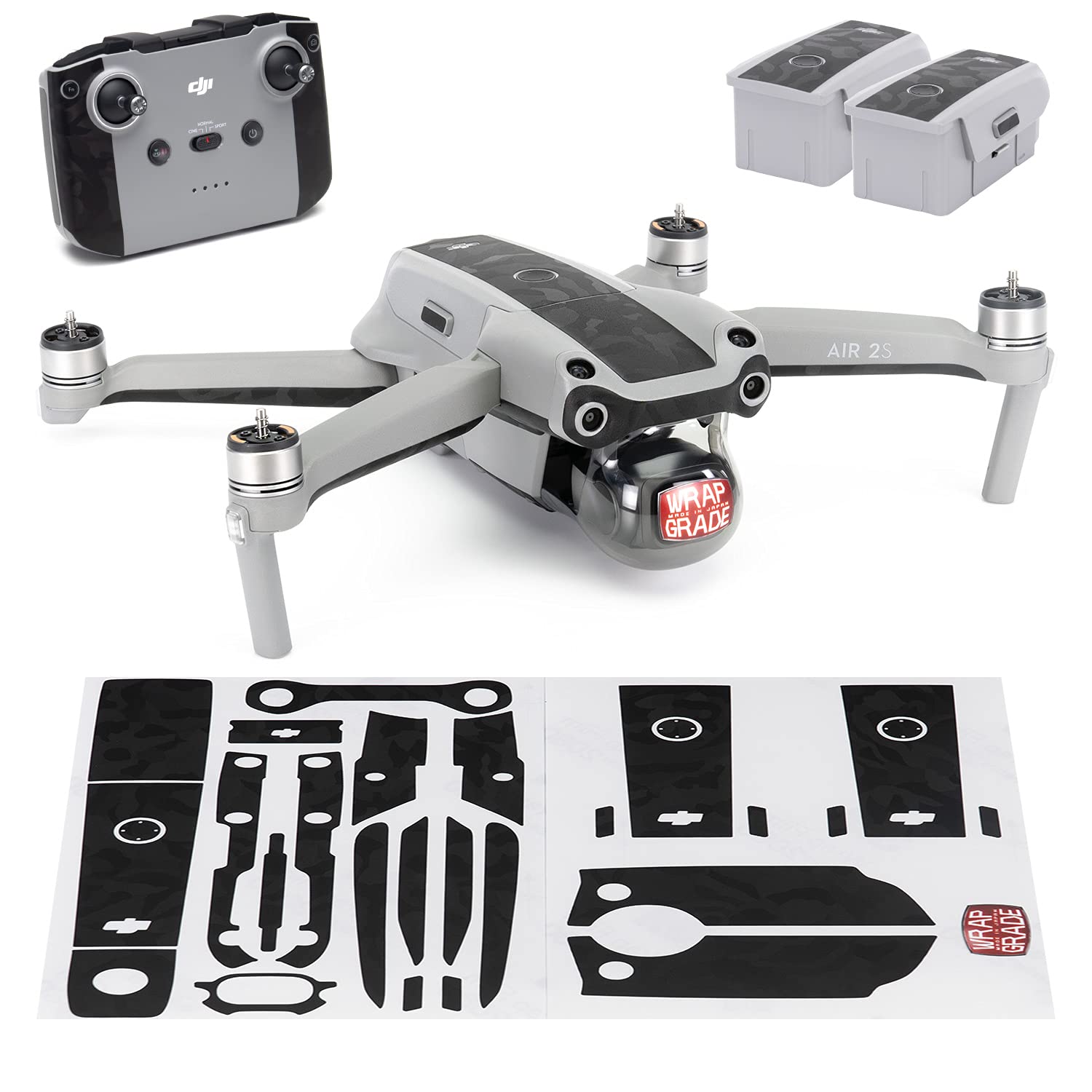 Wrapgrade Skin compatible with DJI Air 2S | Accent Color B (BLACK BUMPY CAMO)