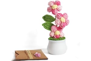 ZHOYIMIMI Knitting Crochet Puff Flowers Potted Plants, Handmade Knitted Gradient Colorful Flower for Home Office Car Decoration, Decorative Plants for Lasting Beauty, Gift for Women, Family, Friend, Lover（Pink）