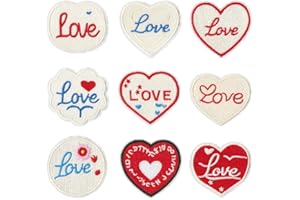 9 Pcs Cute Heart Embroidery Iron-On Patches - Floral Sew-On Badges for DIY Repair of Clothes, Hats, Shoes Decorate Scrapbooks