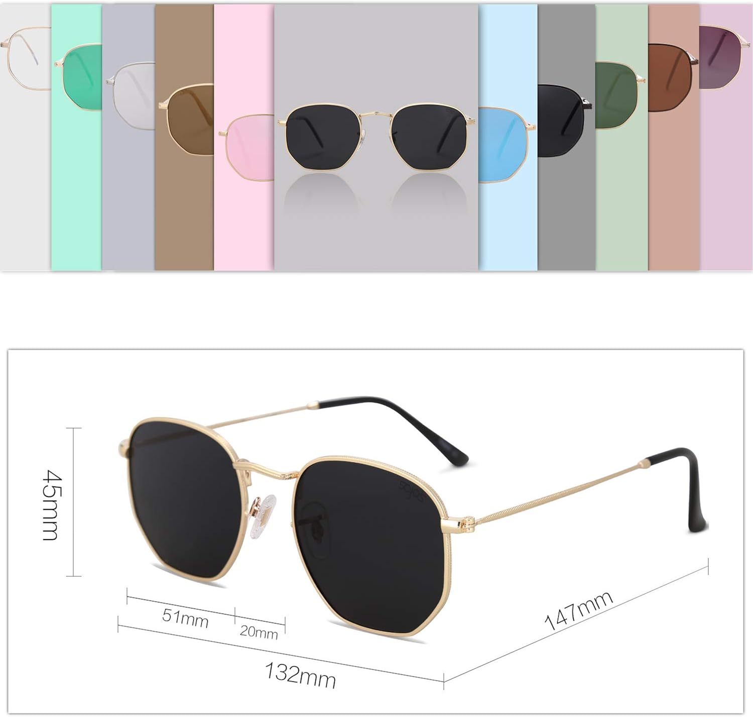 SOJOS Small Square Polarized Sunglasses for Men and Women Polygon Mirrored Lens SJ1072 with Gold Frame/Grey Lens: Clothing