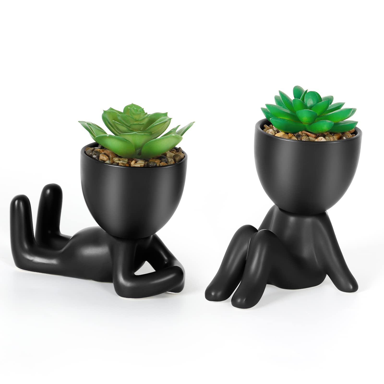 Dremisland 2PCS Fake Plants Artificial Succulents Plants Decor Fake Succulents Indoor Potted Mini Faux Plant with Ceramic Pot Planter Cute Desk Plant for Home Office Table Living Room Shelves
