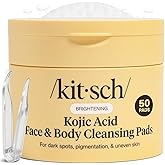 Kitsch Kojic Acid Cleansing Pads with Turmeric & Cica to Smooth, Refresh & Even Tone Skin Care – Exfoliating & Brightening Pre-Soaked Cotton Pads for Face and Body – 50 count