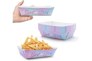 BACSBOO 50 Packs Gender Reveal Paper Food Trays Gender Reveal Birthday Party Supplies Gender Reveal Themed Nacho Trays Paperboard Tray Gender Reveal Hot Dog Trays