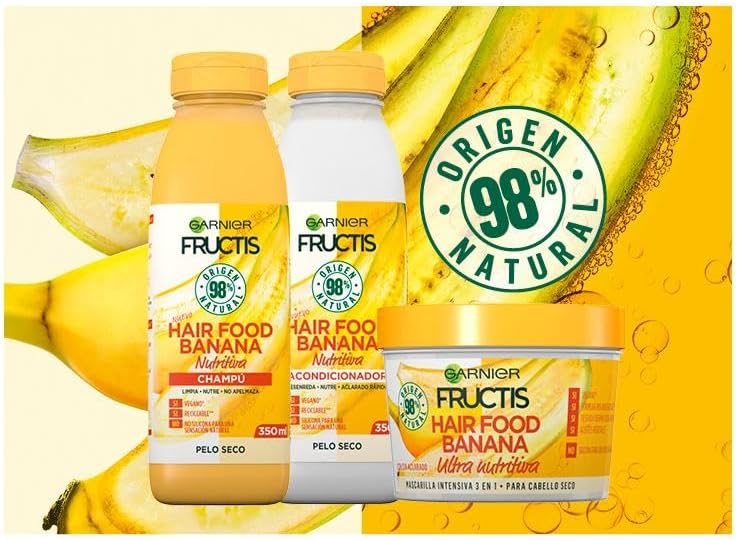 Fructis Hair Food Banana Mascarilla 3 en 1 Nutritiva 400 ml para Cabello Seco