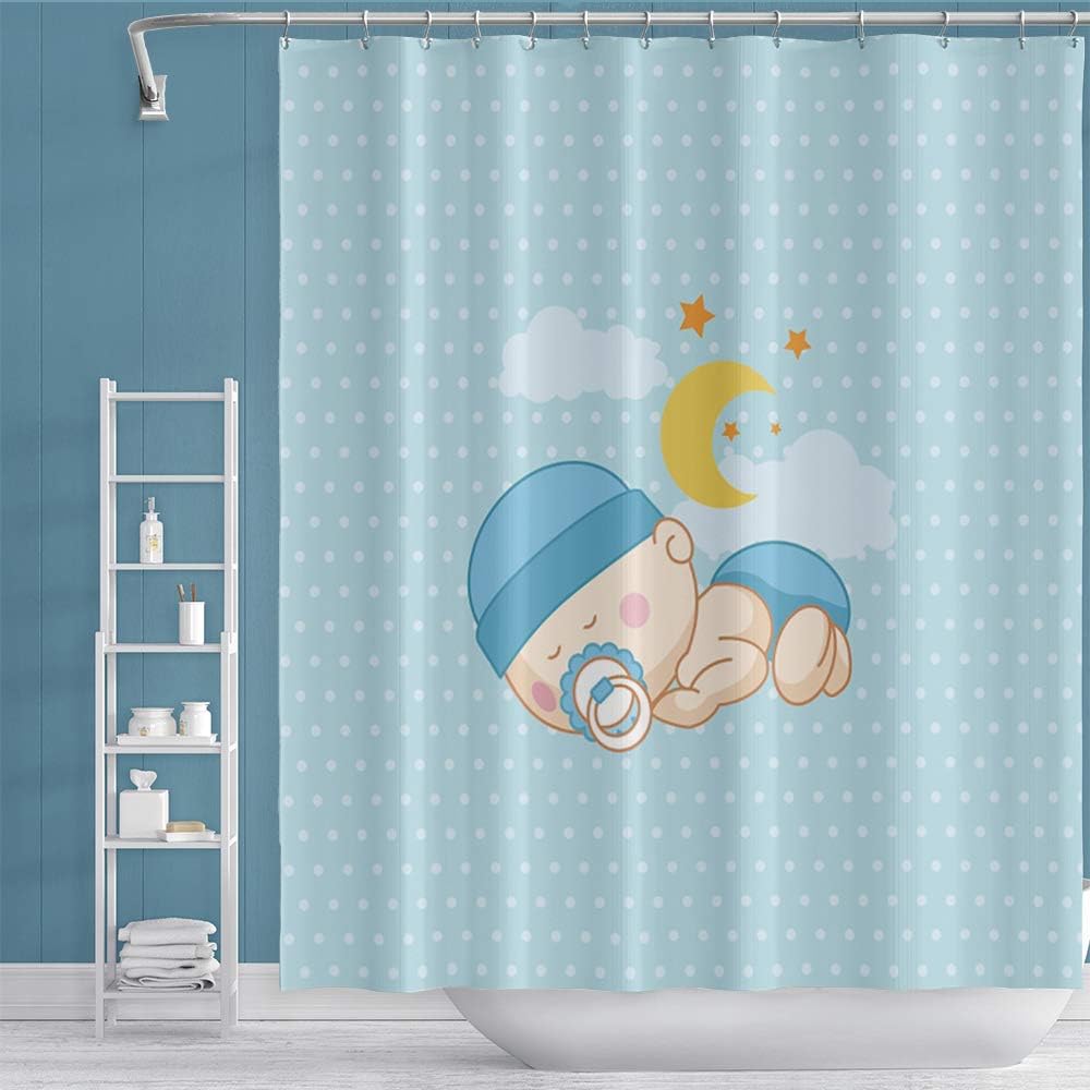 OFila Cartoon Baby Design Shower Curtain Sleeping Blue