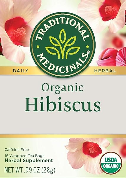 TRADITIONAL MEDICINALS ORGANIC, HIBISCUS TEA – SUPPORTS NORMAL HEART HEALTH & CARDIOVASCULAR WELLNESS – KOSHER, NON-GMO, CAFFEINE-FREE, COMPOSTABLE – 16 TEA BAGS