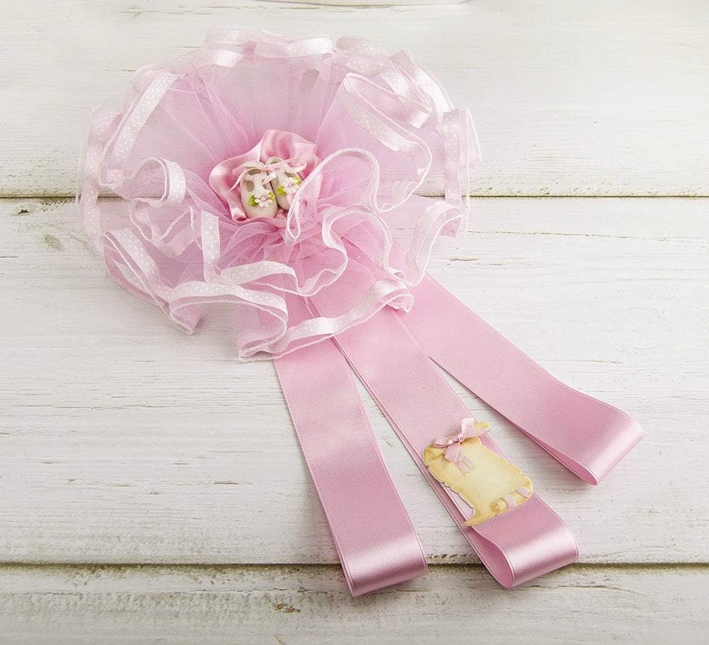 Tulle Birth Rosette Decorated with Polka Dot Ribbon, Satin Ribbon - Image 3